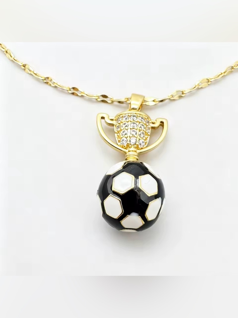 18K Gold Soccer Ball Trophy Enameled Micro Pave Diamond Inlay Pendant Necklace - Picture 5 of 12
